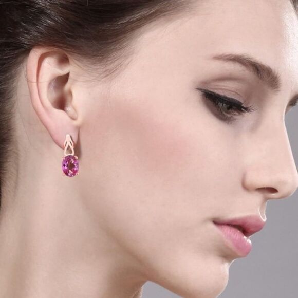 18K Rose Gold 925 with 3.60 Cttw Pink Mystic Topaz Oval Post Back Drop Earrings - Picture 3 of 4